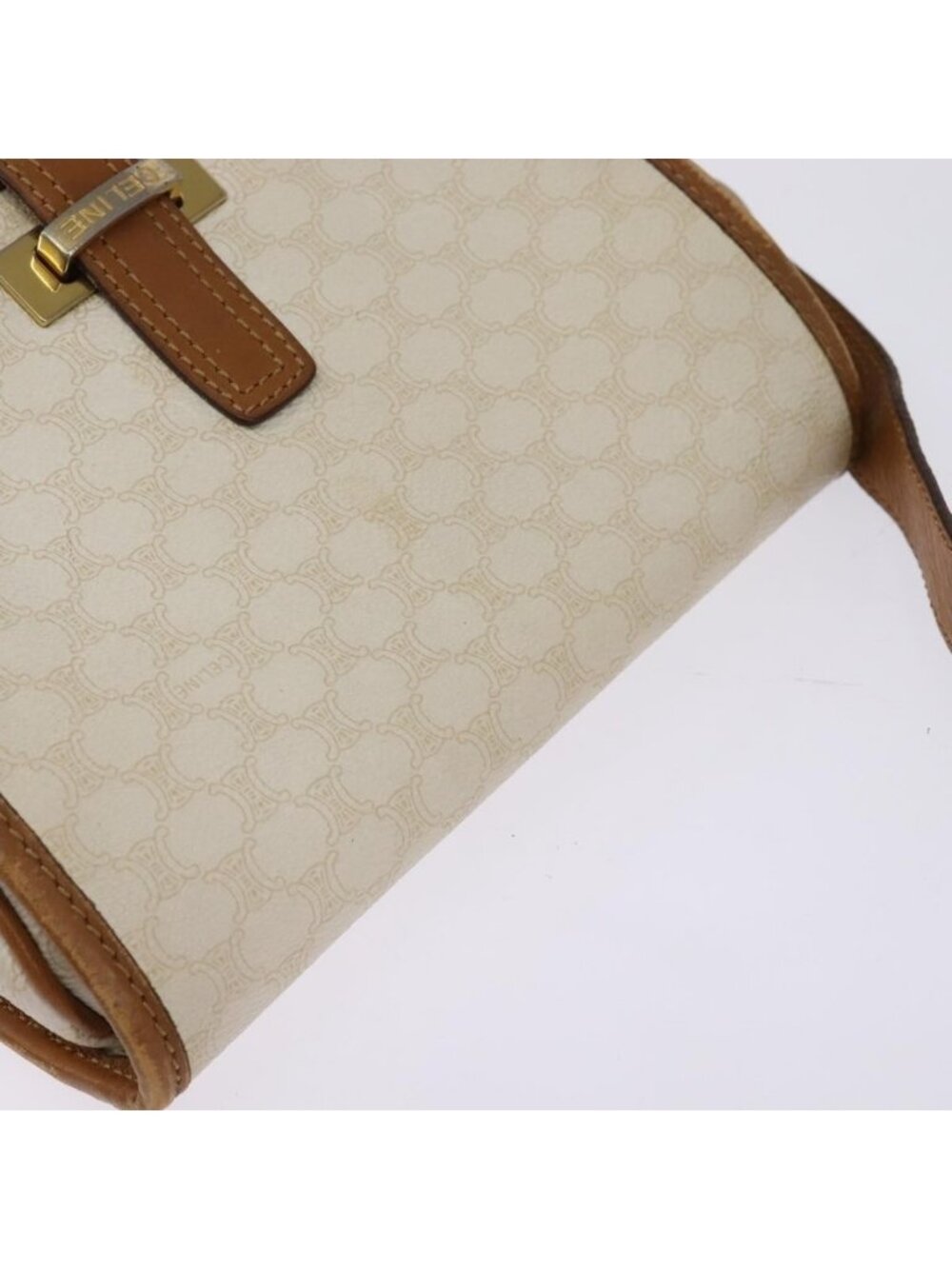 Authentic CELINE Macadam Canvas Shoulder Bag PVC Leather White Gold - Picture 13 of 16